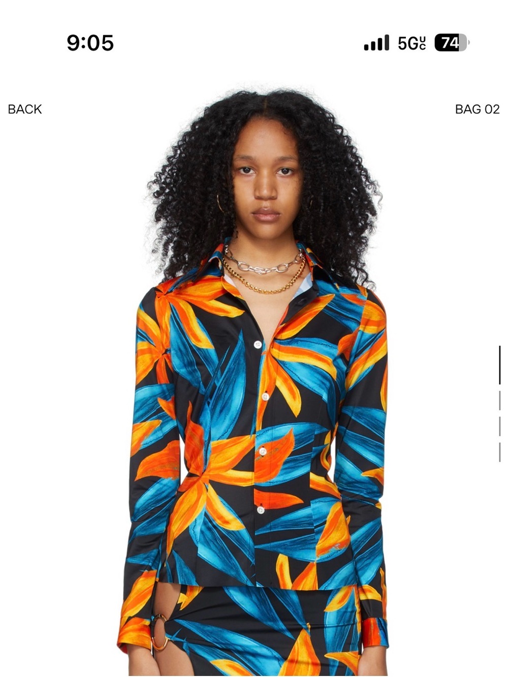 Louisa Ballou Black Button-Down Shirt with Blue and Orange Floral Print